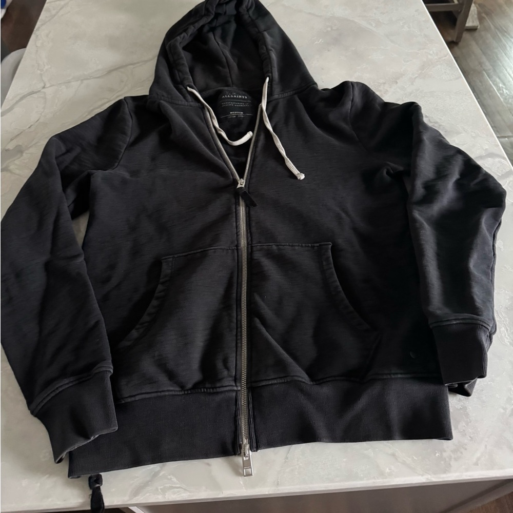 All Saints Charcoal Zip-Up Hoodie